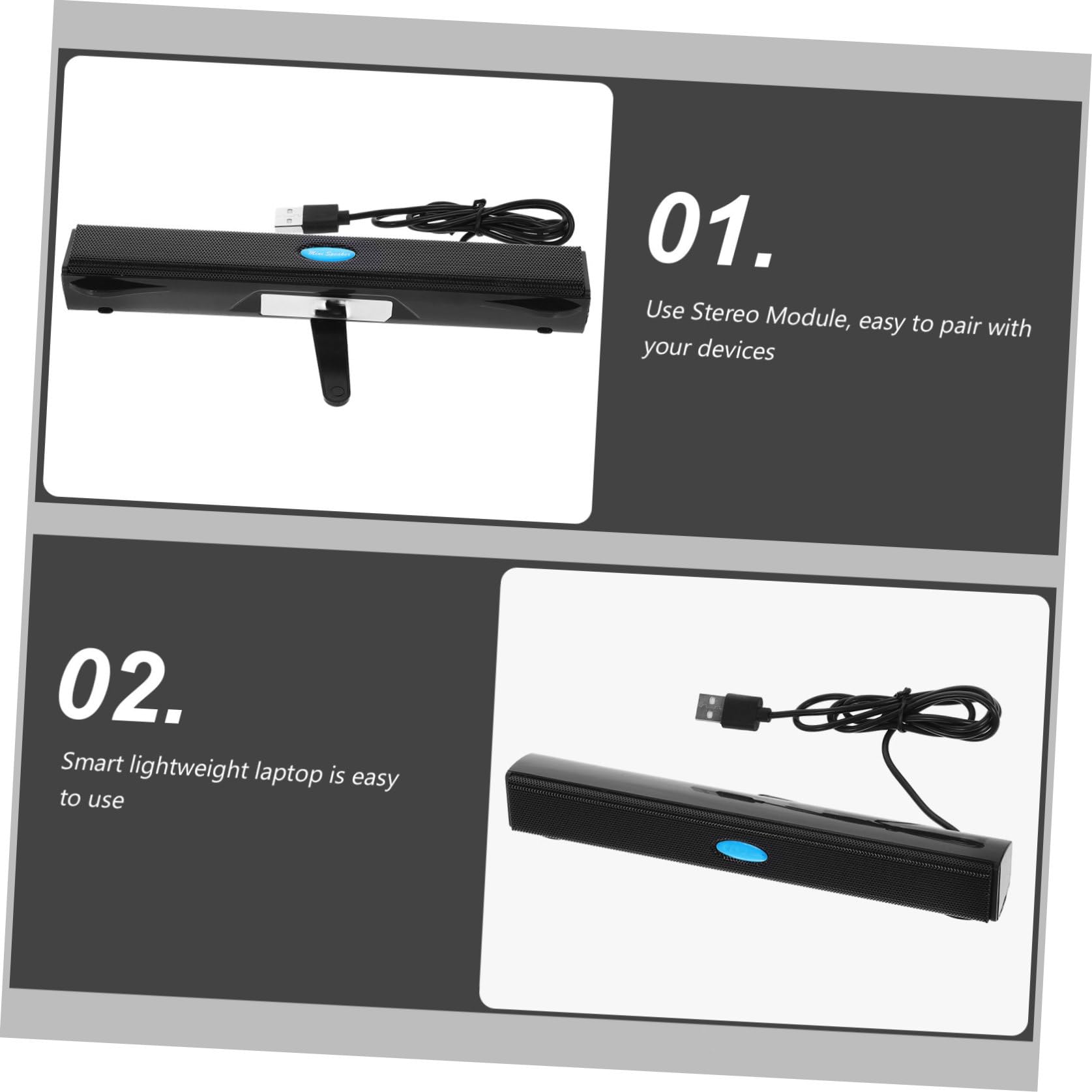 UPKOCH Barre de Son USB 2.0 pour Ordinateur Portable, Haut-Parleur Stéréo Compact, Mini Caisson de Basses Intégré, Usage Bureau et Maison, Compatible Pc/Tablette, Noir