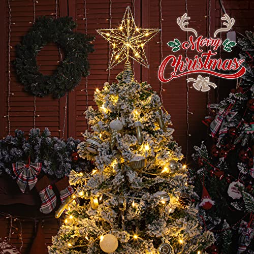Lawoho Christmas Tree Topper Star Decorations, Silver Tree Star Topper 10 Inches, Xmas Tree Topper With 10 Led Lights, Tree Star For Christmas Tree Ornaments Indoor Home Decor #TOP1