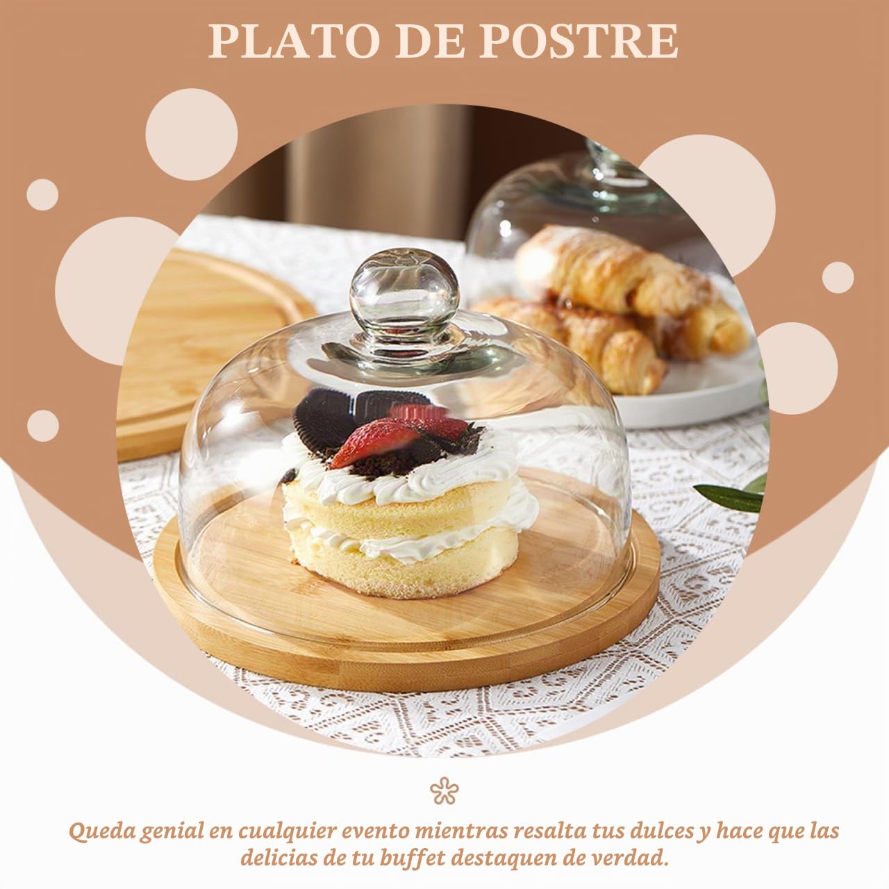DOITOOL 1 Juego de cúpula de Vidrio con Base de Madera Mini Soporte para Tartas de Vidrio cúpula Cloche Cubierta de Transparente para Postre Queso, Dulces y Plantas suculentas