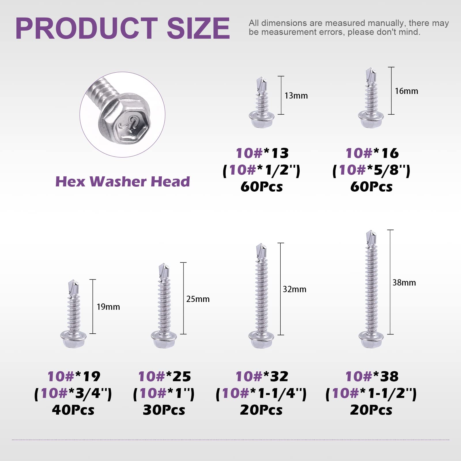 Swpeet 410 Stainless Steel Self Drilling Screw Assortment Kit - Image 2