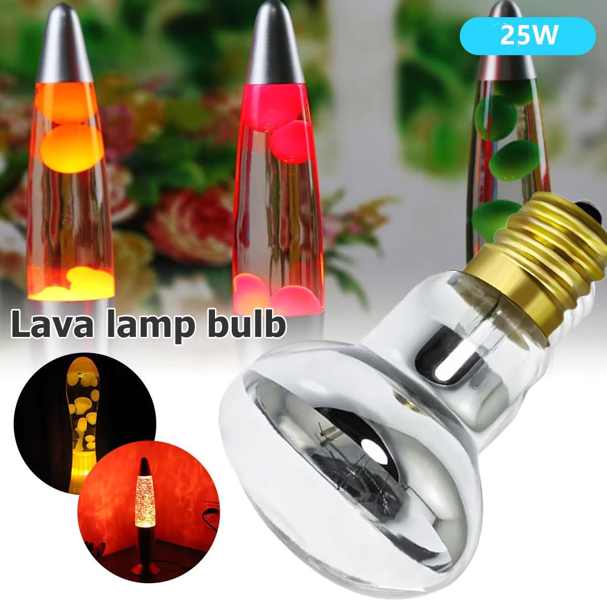 Lava Lamp Bulb,25 W E17 R39 Reflector Type Bulb, Replacement Bulbs for Lava Lamps and Glitter Lamps,120 Volt,2700K Warm White,Dimmable,High-Output Heat (2PACK)