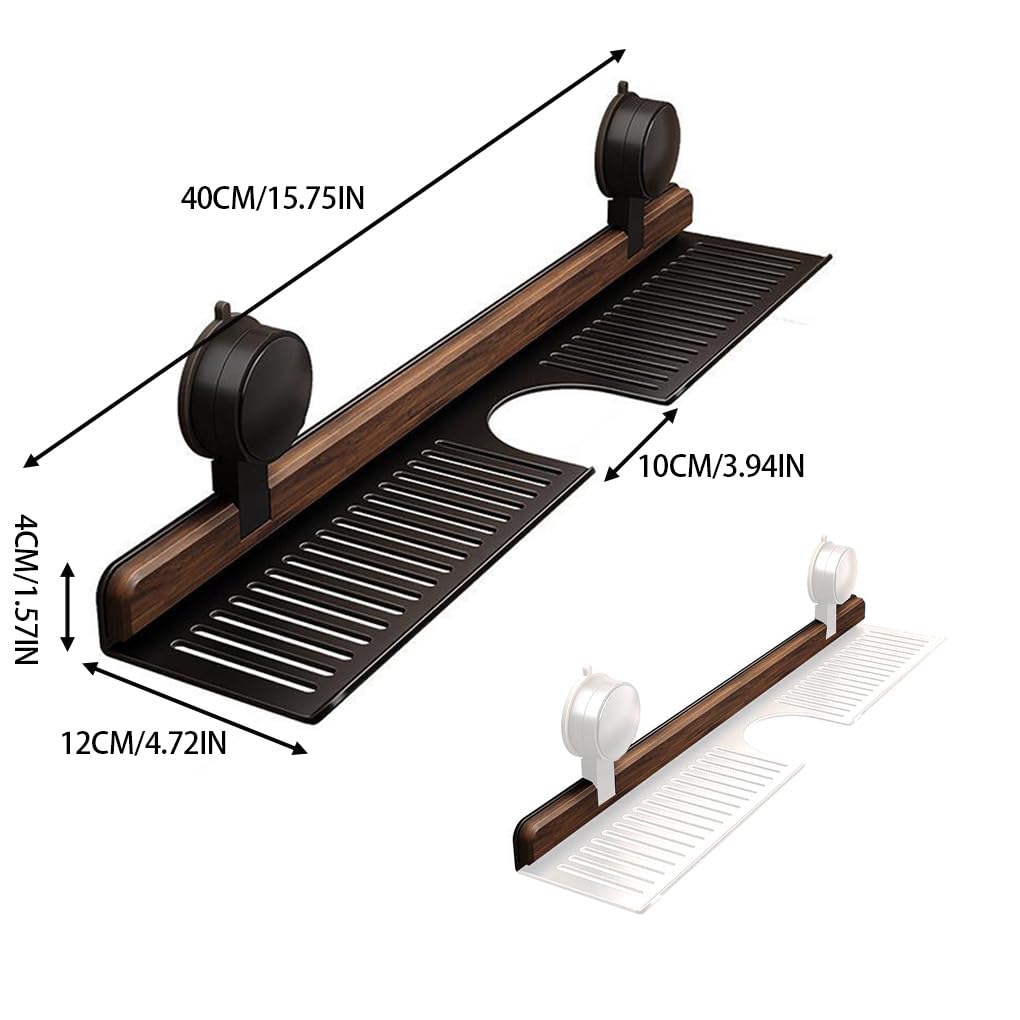 Estante con ventosa de nogal para baño, organizador de almacenamiento montado en la pared, ideal para fregadero y lavabo, organizador de baño de 50 cm, duradero y elegante soporte para grifo de agua