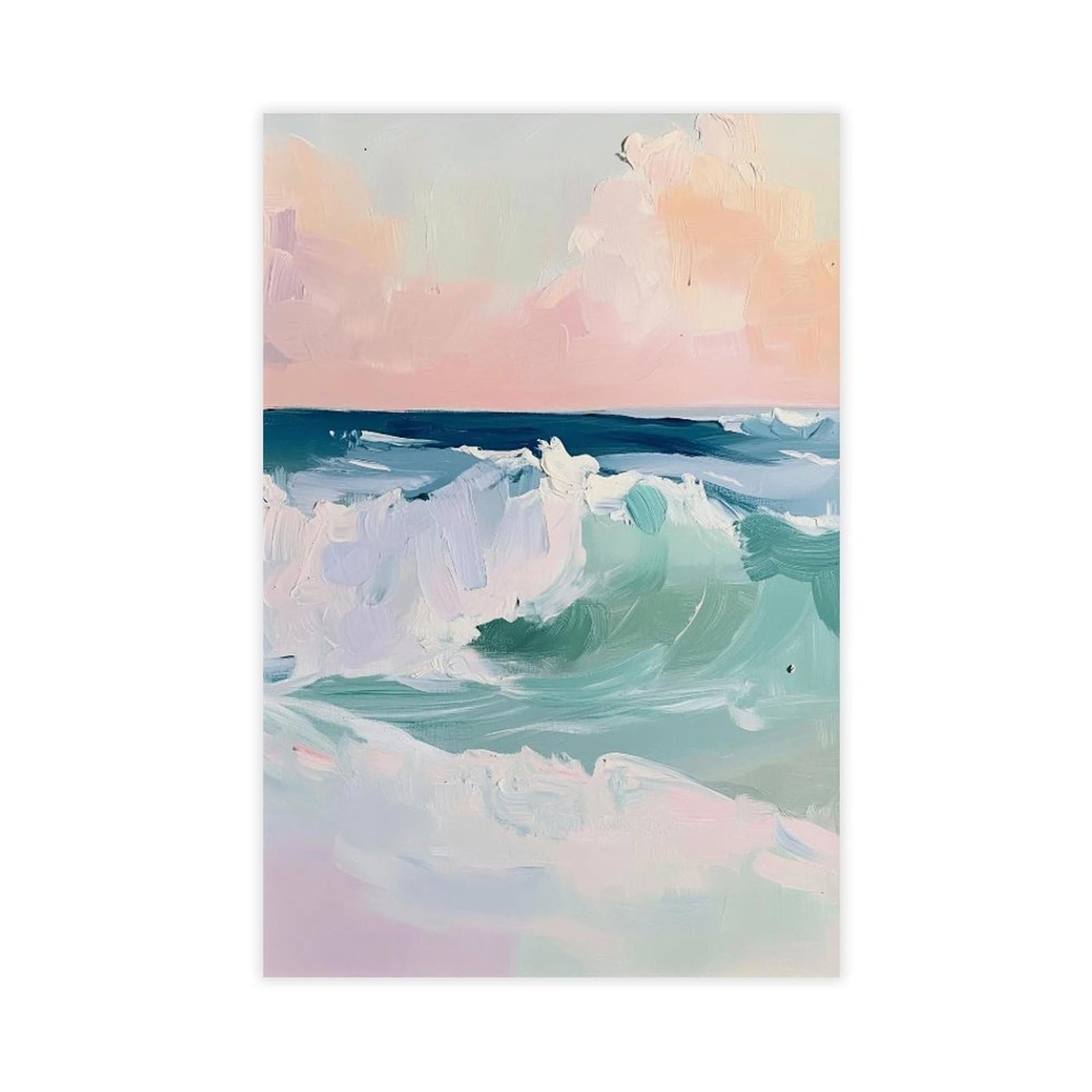 Bareronor Pastel Ocean Waves Poster Canvas Poster Bedroom Decor Landscape Office Room Decor Gift 24" L X 36" W