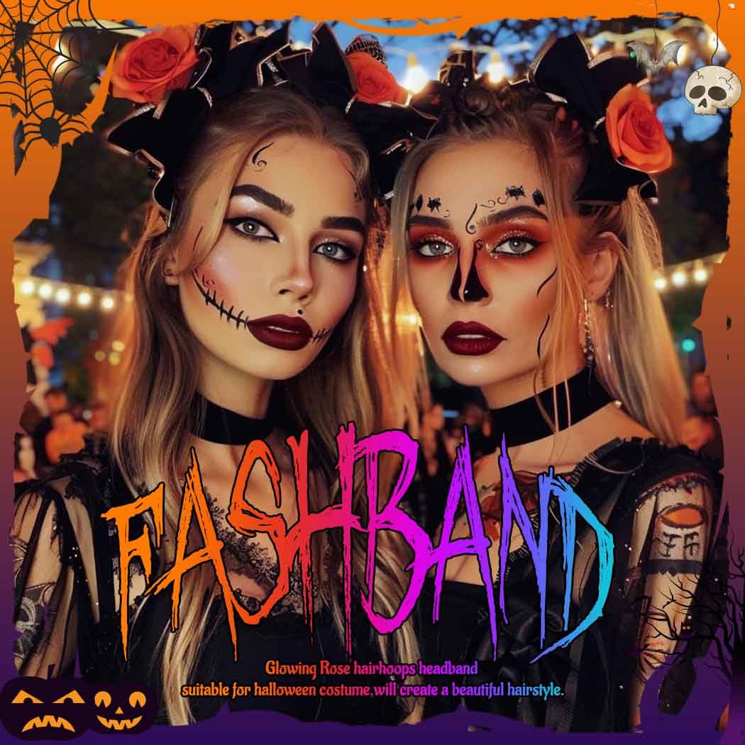 Fashband Light Up Halloween Flower Headband LED Black Hair Bands Gothic Hair Hoops Day of the Dead Party Headpiece for Women - Image 3