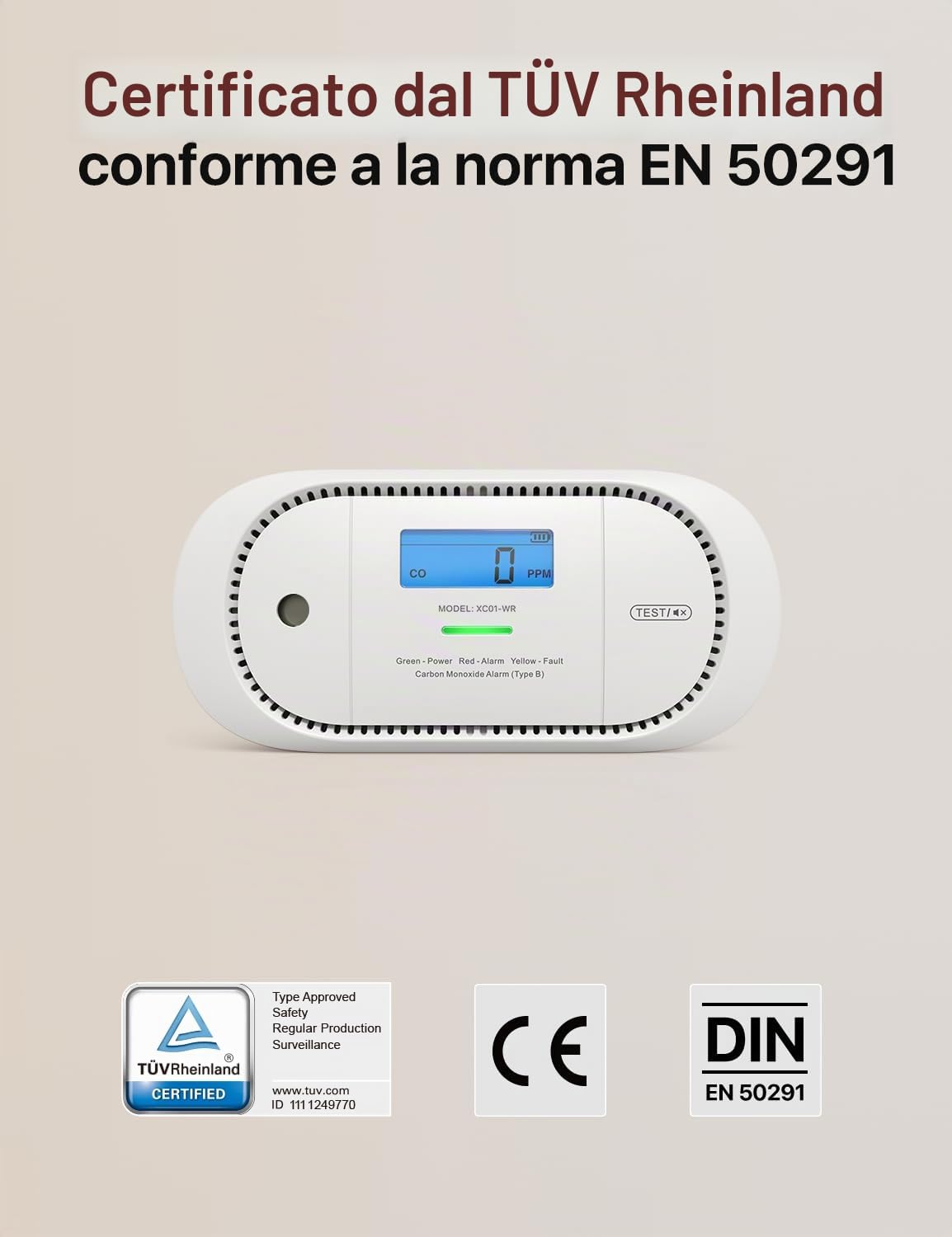X-Sense Rilevatore di Monossido di Carbonio, allarme indipendente con display LCD digitale, sensore di CO con batteria dostituibile e memoria del valore di picco, modello standalone, XC01-R