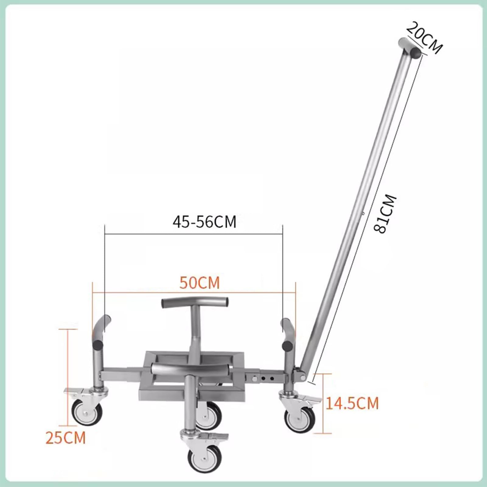 Vassoio mobile per vasi da fiori in acciaio inossidabile, carrello resistente per piante in vaso con asta da 81 cm e 5 ruote, diametro regolabile, supporta 200-300 kg, ideale per uso domestico