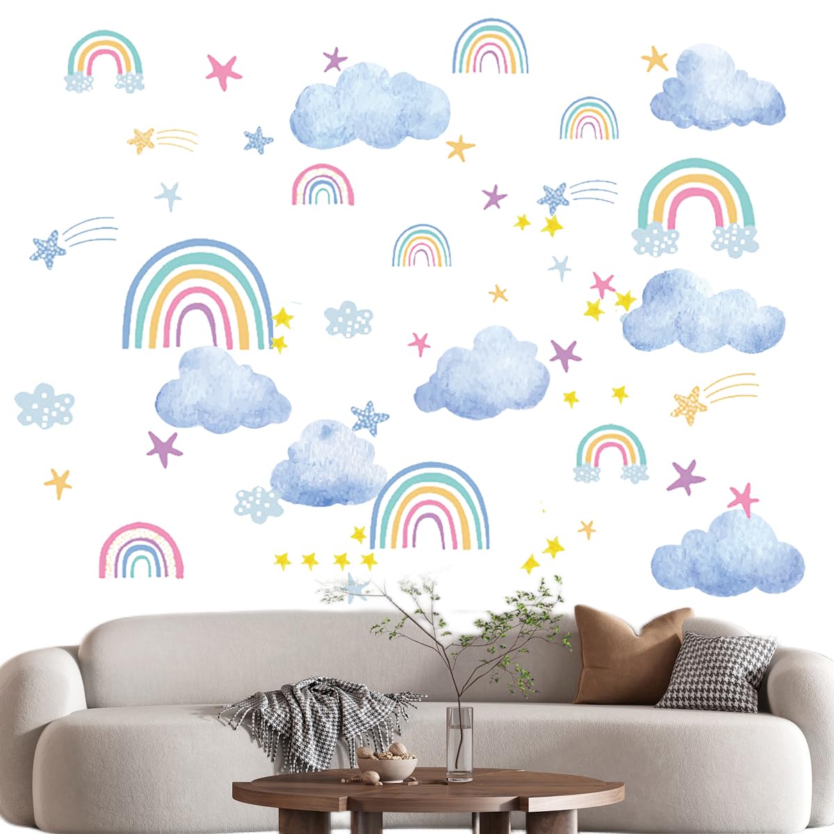 Rainbow Wall Decor Stickers, Glow in The Dark for Ceiling, Glowing Stickers Kit, Luminous Fluorescent Stickers, DIY Wall Ceiling Decal Murals Living Room Decoration for Bedroom Nursery Wall Decor