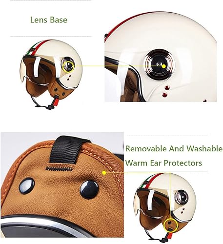 Miniatura 5 de Vespa - Casco de invierno de cara abierta, cómodo, medio casco de motocicleta, retro, ciclomotor de 3/4, mitad de cáscara, casco alemán, para