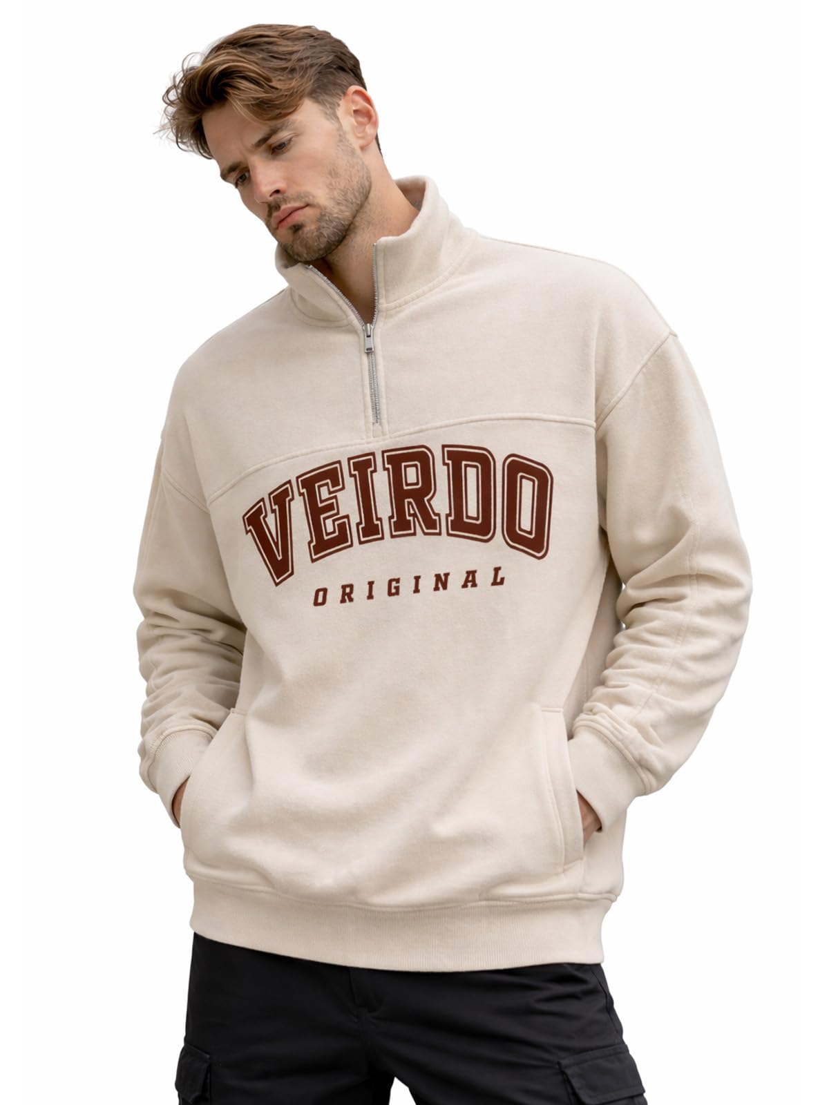 veirdo Men’s Stylish Half Zip Neck Sweatshirt, Comfortable Casual Pullover for Everyday Wear, Modern Streetwear Design, Available in Sizes S to 2XL-picture-15