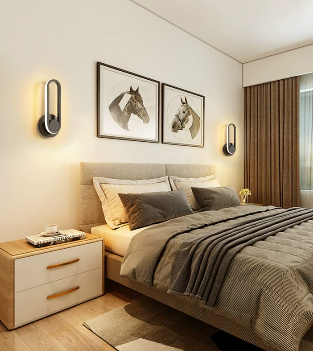 LED 12W Apliques En el Interior Moderno lámpara de Pared 330 ° Giratorio Decorativo Iluminación de Pared Pantalla de acrílico para Habitación Vestíbulo Sala de Estar Negro Blanco cálido