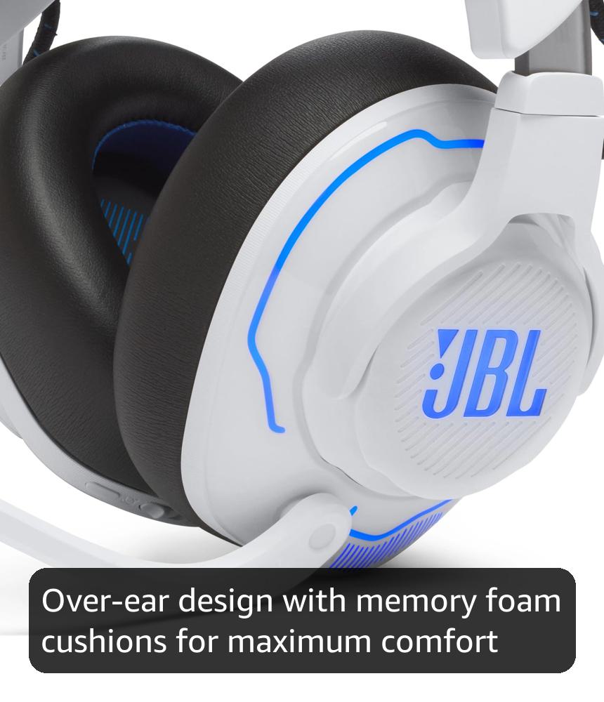 JBL Quantum 910P Wireless Bluetooth Gaming Headset with Microphone for Playstation, Compatible with Other Consoles, 39-Hour Battery Life, White