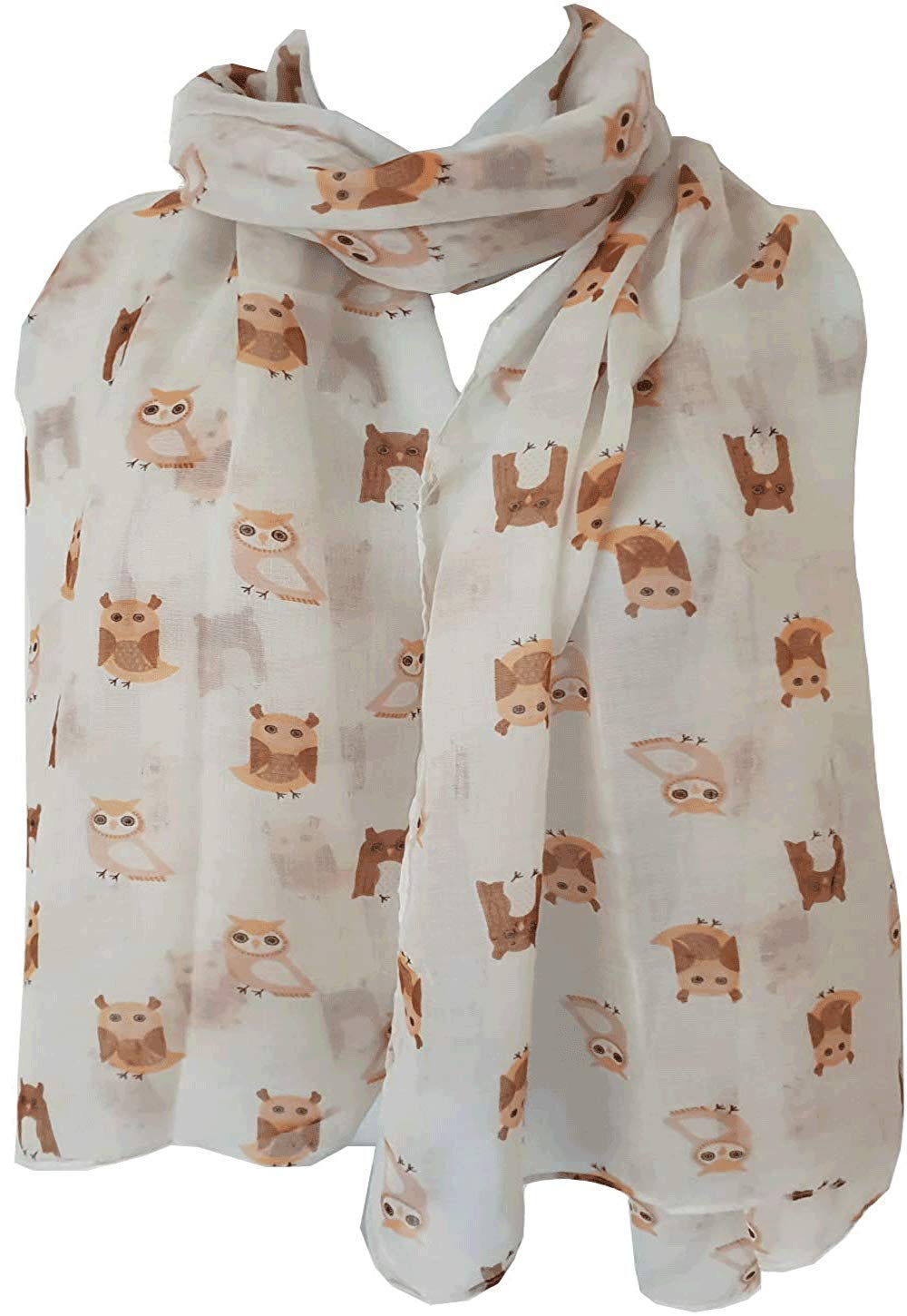 Glamlondon Women's Christmas Owl - White Bird Print Scarf Lightweight Fashion Oversize Wrap (Christmas Owl - White)(Size: L)