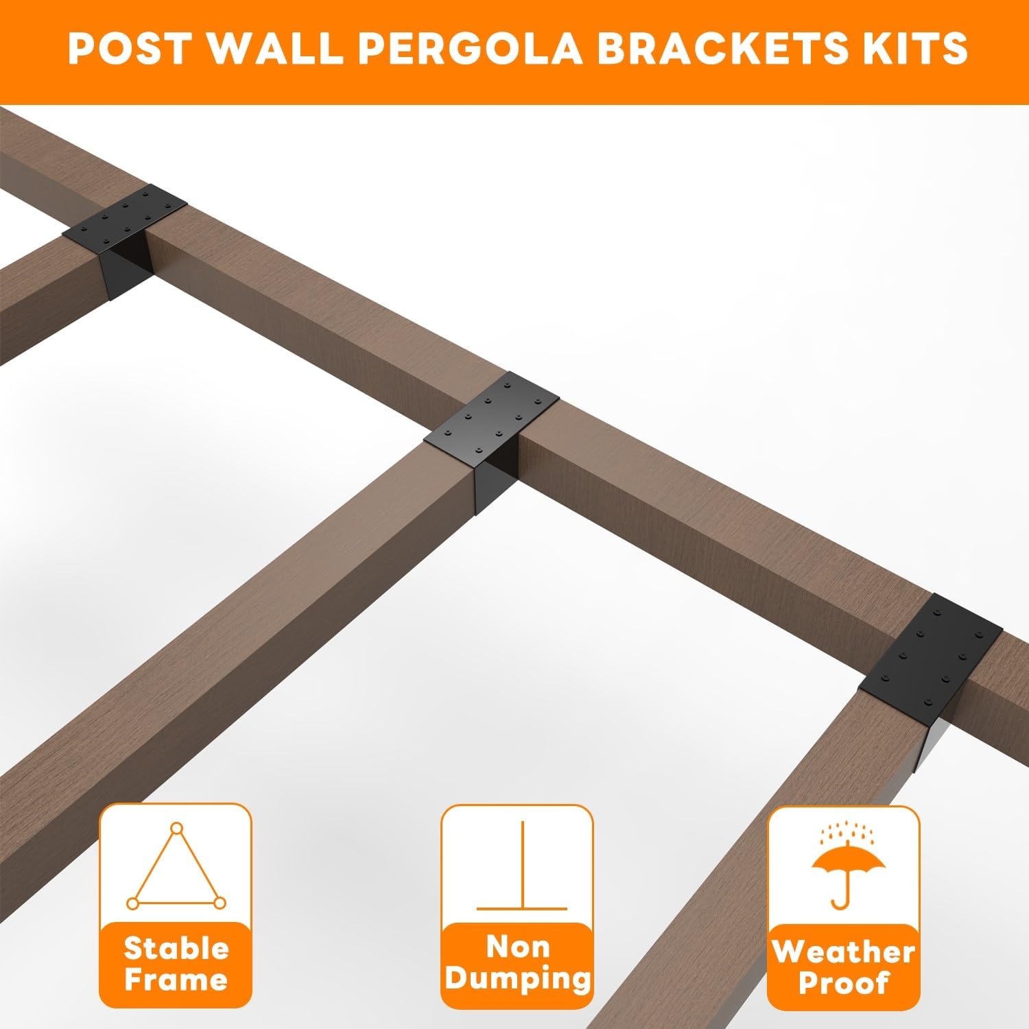 6 Pack Pergola Brackets 4x4 (Actual: 3.5x3.5 Inch), Rafter Post Connectors, Deck Railing Kit, Wall Mount for Lumber Gazebo Sunroom Carport