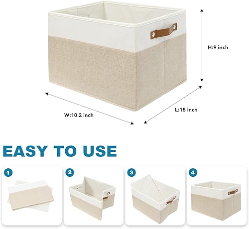 Miniatura 2 de Paquete de 6 canastas grandes de tela para estantes, contenedores de almacenamiento de armario para estantes, cestas de tela para organizar con asas