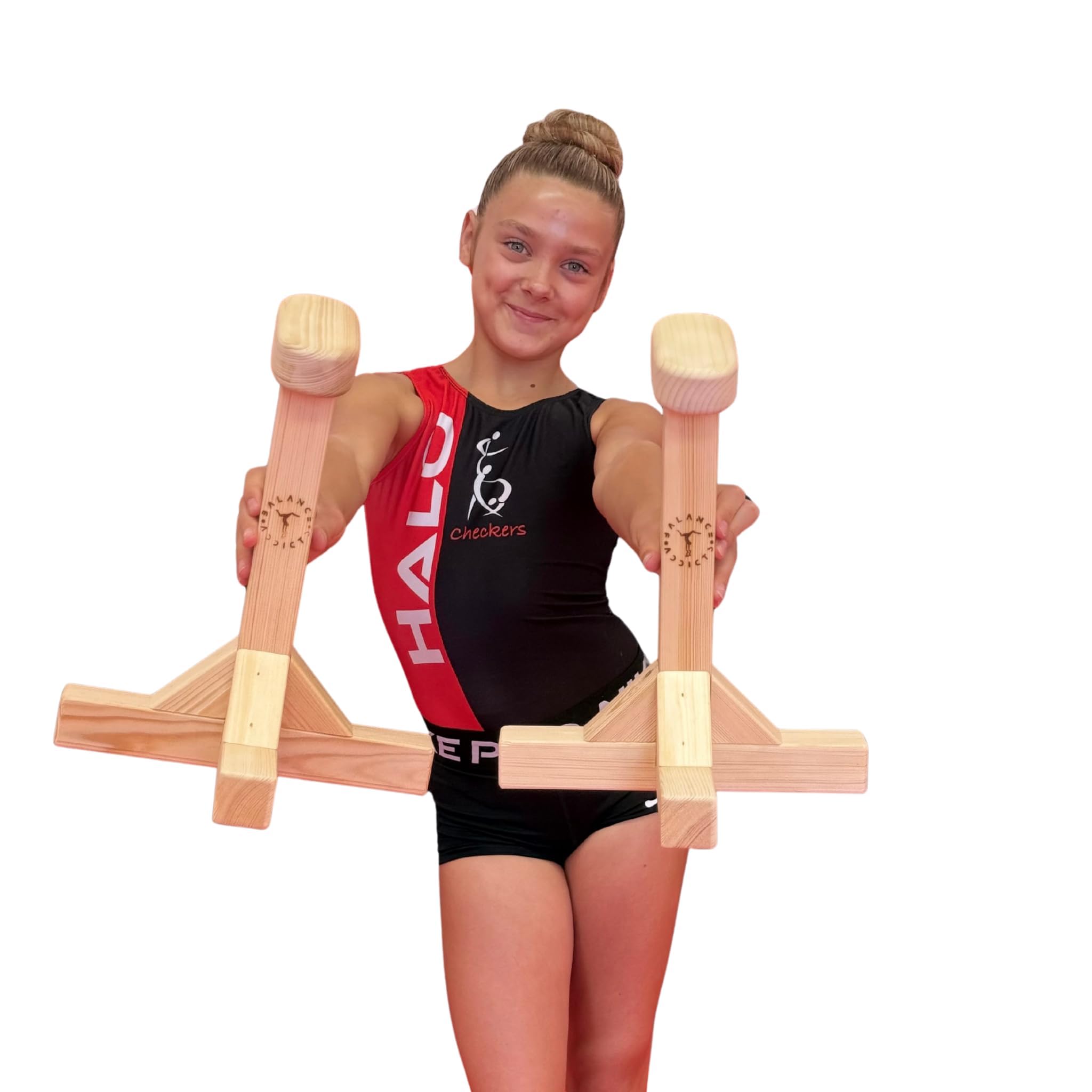 Piattaforma per ginnastica, comprensiva di gesso liquido, pali acrobatici e blocchi verticali, per ginnasti