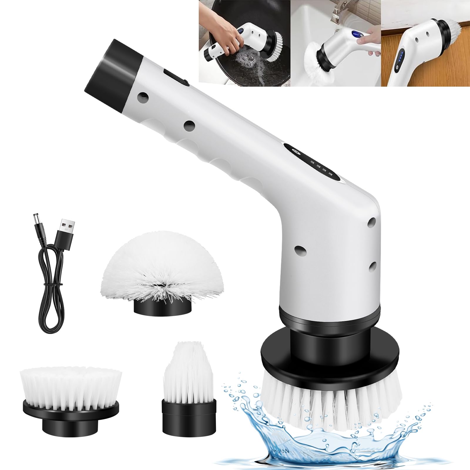 Electric Spin Scrubber Cordless Cleaning Brush Waterproof with 3 Replaceable Brush Heads Bathroom and Floor Tile 360 Power