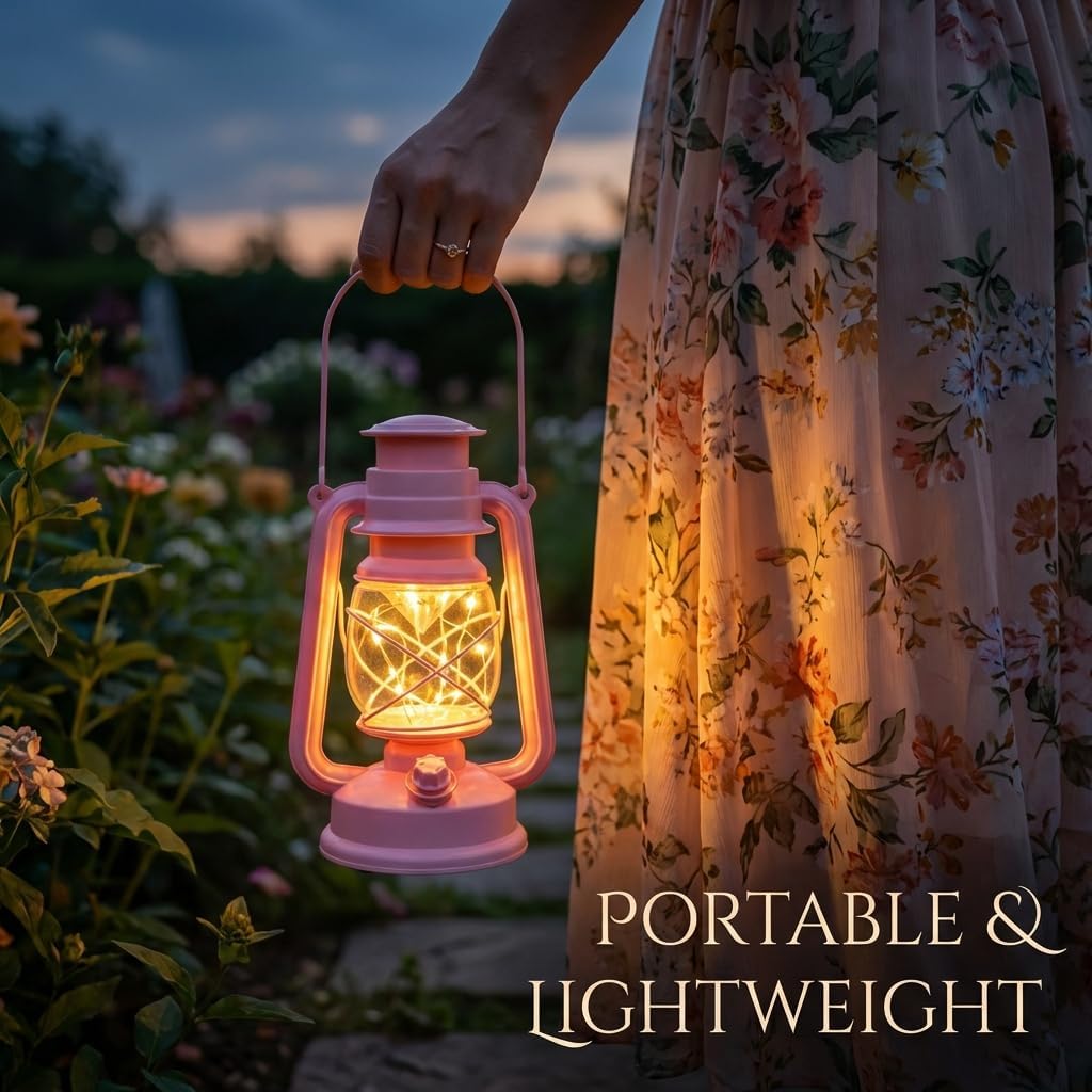 Decorative Lanterns Indoor with Warm LED Fairy Lights for Garden, Camping Lantern, Vintage Battery Operated Lantern, Outdoor Lanterns for Porch, Home Decor, Patio & Indoor Use, 2 Pack
