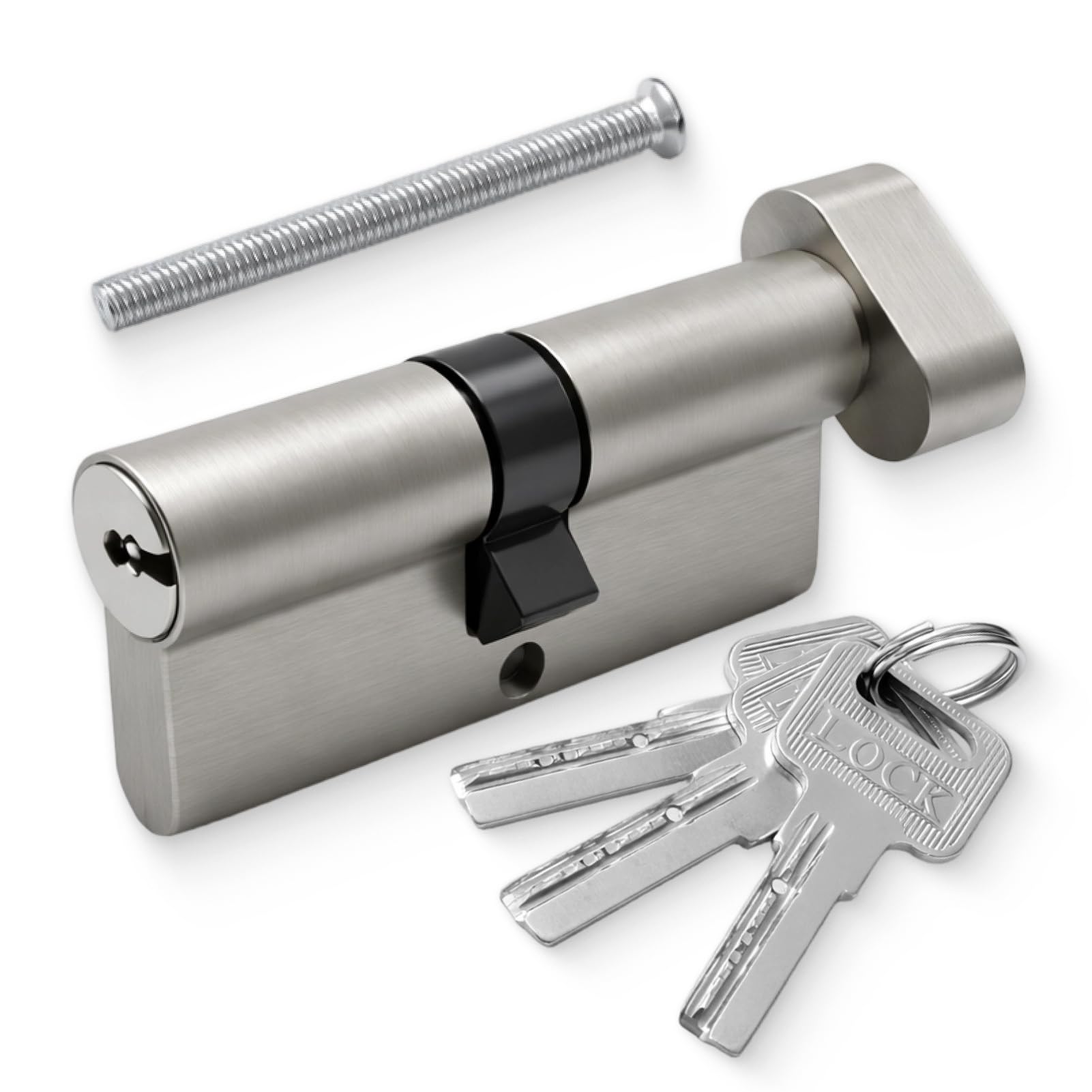 70mm(35T/35) Nickel Euro Cylinder Lock, with Thumbturn Knob and 3 Keys, High Security Door Barrel Lock with Anti-Pick Protection, Replacement Euro Profile Cylinder for Wooden Composite and Metal Doors