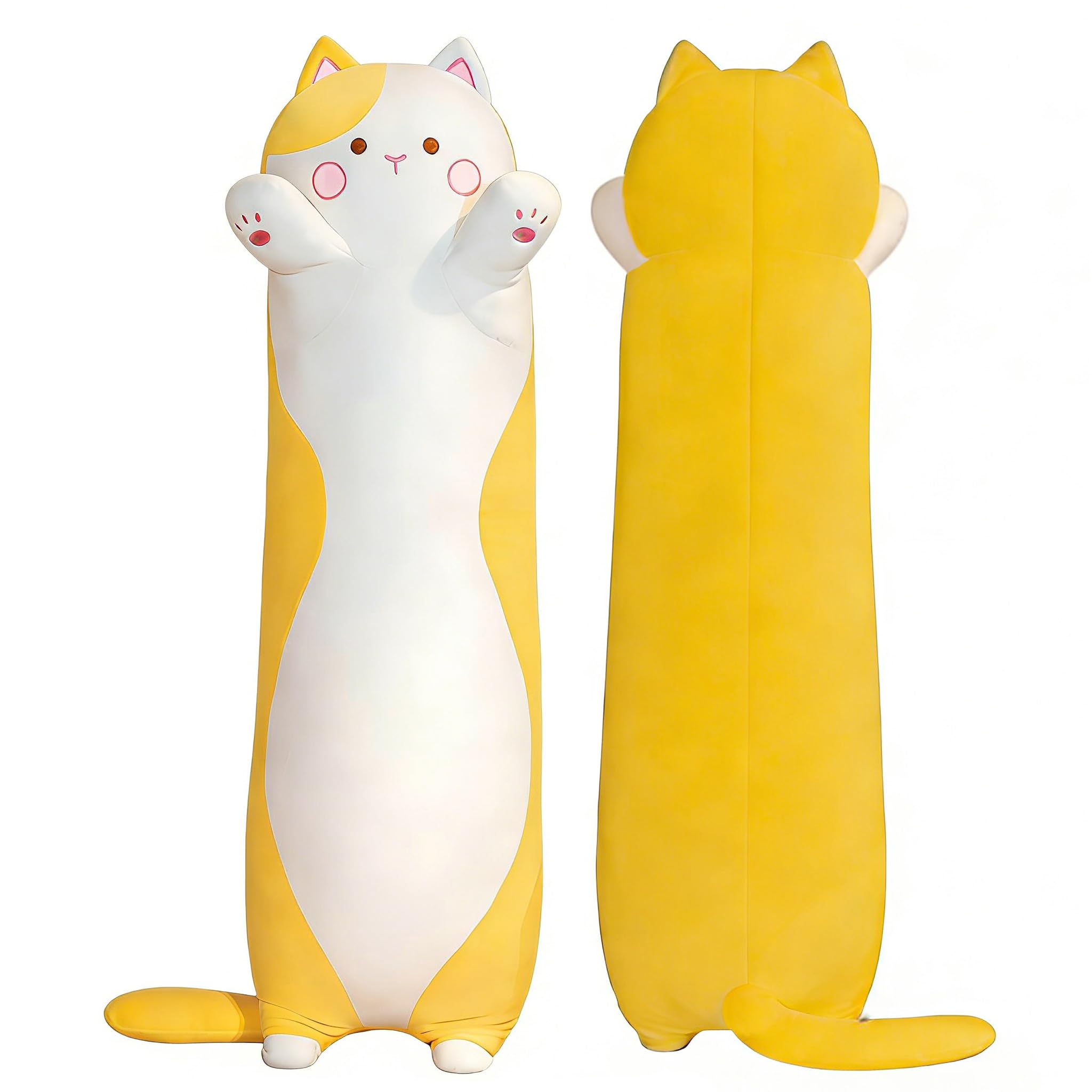STHomedeco Cat Teddy Plush Pillow, Cute & Soft Stuffed Animal Cat, Squishy Cuddle Cushion for Kids, Plushies for Girls, Ideal Cat Gifts for Women (Yellow, 110cm / 43inch)