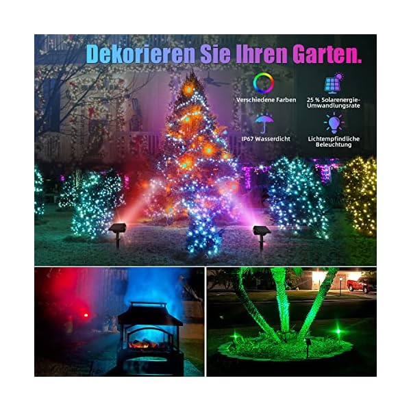 RGB Solar Gartenleuchte,Farbig Solarlampen für Außen, 18 LED IP67 Wasserdicht Solarstrahler für Garten Weg Terrasse Patio Pfad Hof Halloween Weihnachten Deko – Bild 6