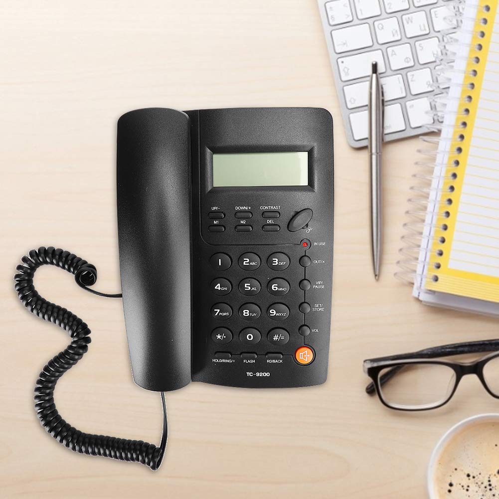 Telefono Fisso con Filo, Telefono Fisso Vivavoce da Tavolo Supporto telefonico cablato ricomposizione e richiamata, Funzione Flash per Ufficio/casa/Azienda/Camera degli Ospiti