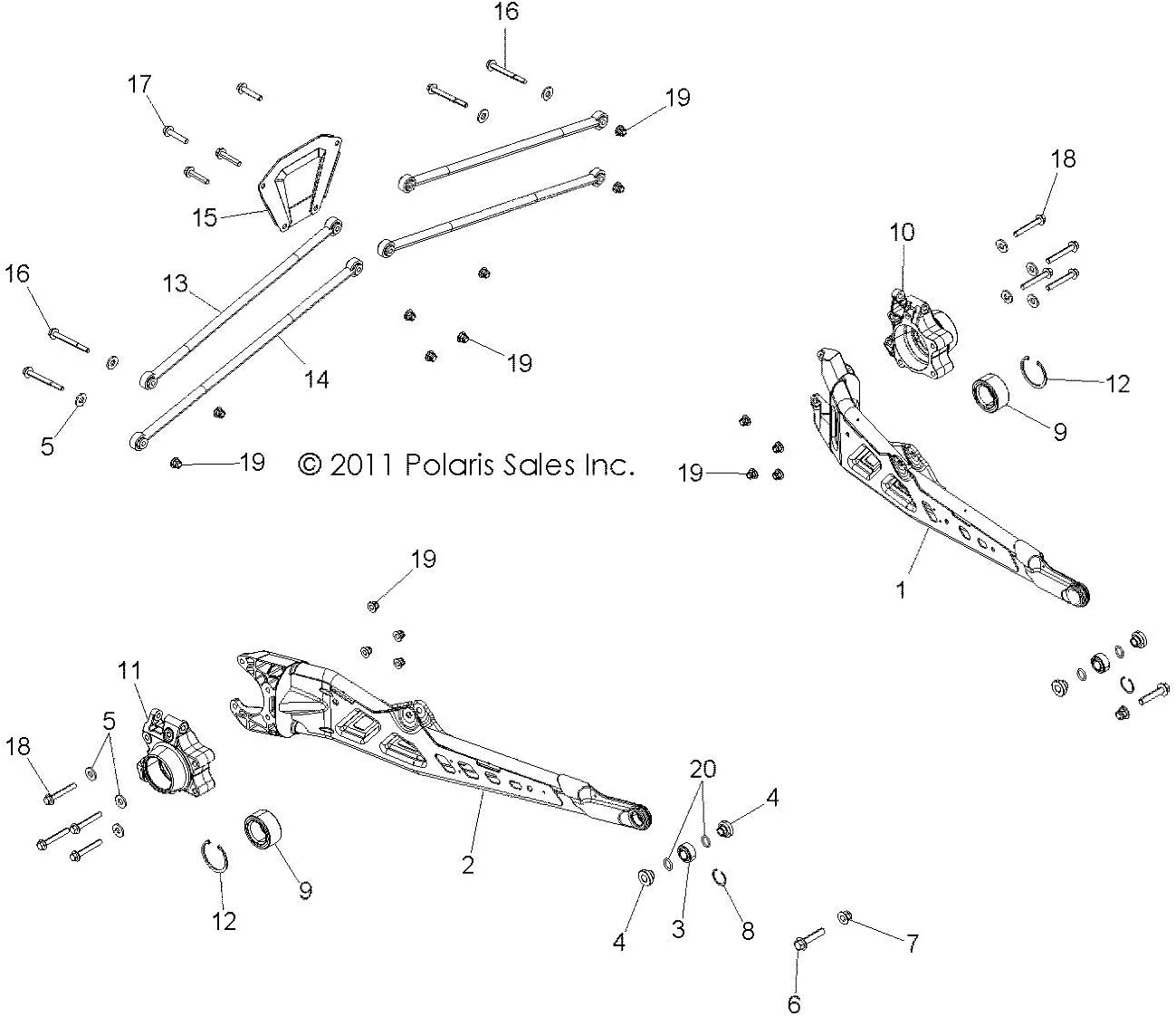Polaris 1017466-133 Bright White Right Hand Trailing Arm RZR XC 900 XP XC 4