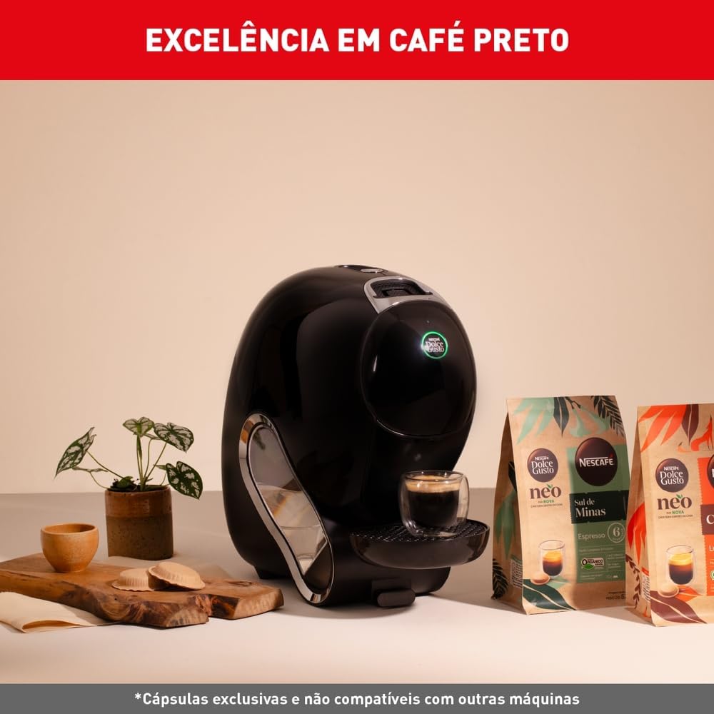 Cafeteira Nescafé Dolce Gusto NEO Preta NEOP, Tecnologia Sustentável, Cápsulas de Papel, Extração Inteligente e Design Moderno