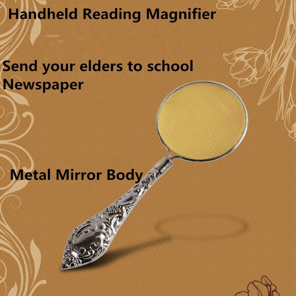 Lupas, Mini Lupa de Mano Retro para Lectura, Lente HD 4X, diámetro de 45 mm, Mango de Metal, para Ancianos, niños y Estudiantes.