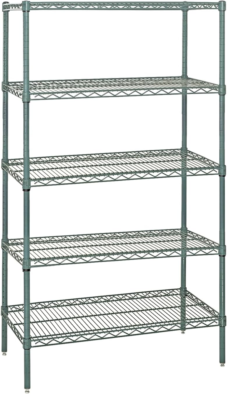 QUANTUM STORAGE SYSTEMS WR63-2172P-5 Starter Kit Wire Shelves Green Epoxy 5 Shelves 63" H x 72" W x 21" D