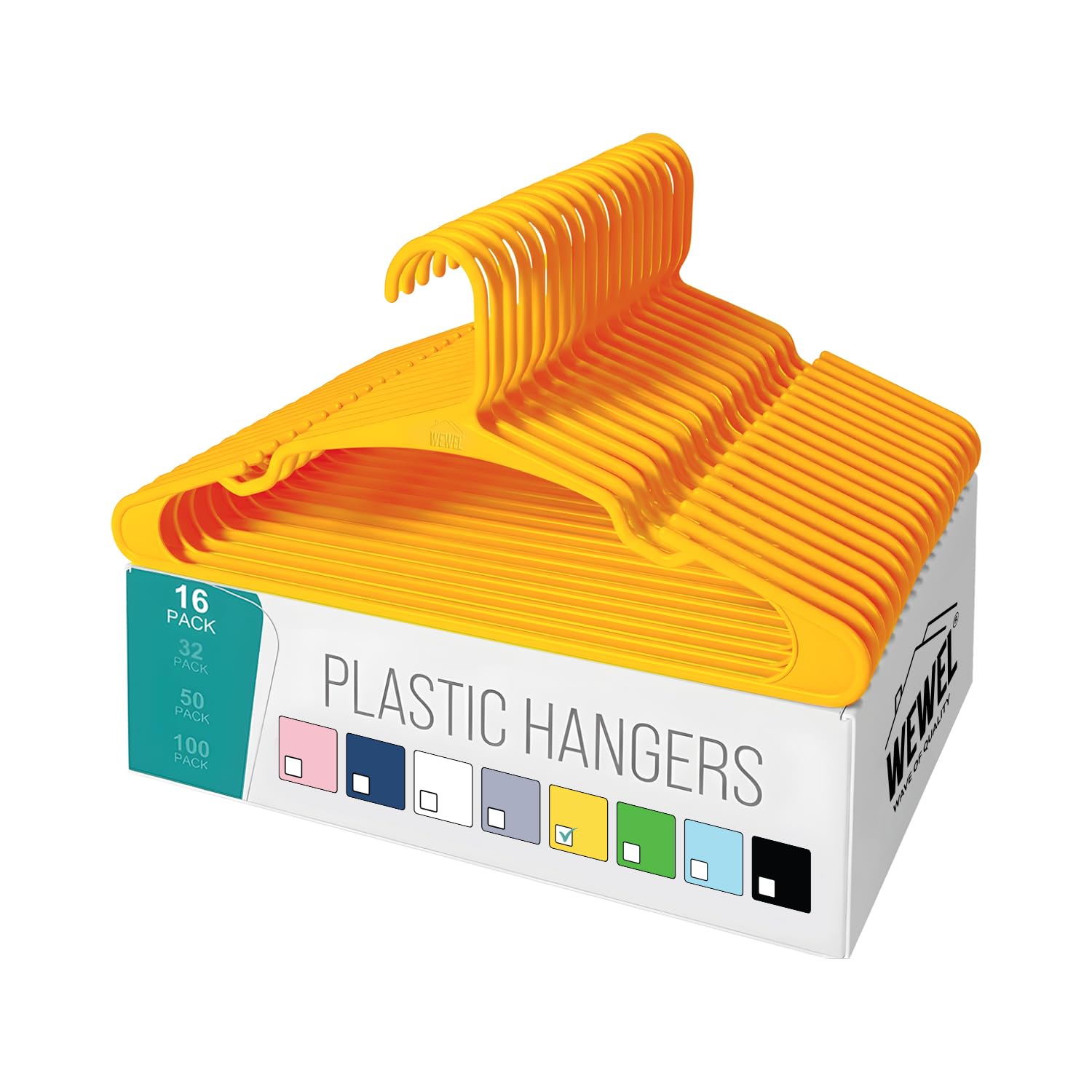 WEWEL® 16 Pcs Premium Clothes Hangers for Hanging Cloths, Elevate Your Wardrobe Organization in Multicolors with Cloth Hanger (16, Yellow)