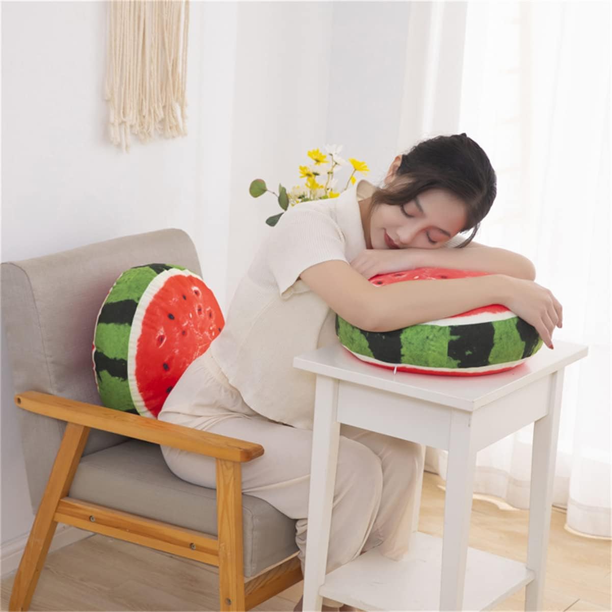Fruit Pillow Home Decoration Sofa Tatami Plush seat Cushion futon Shape Round Cushion Pillow (40cm/15inches, Green - Lime)