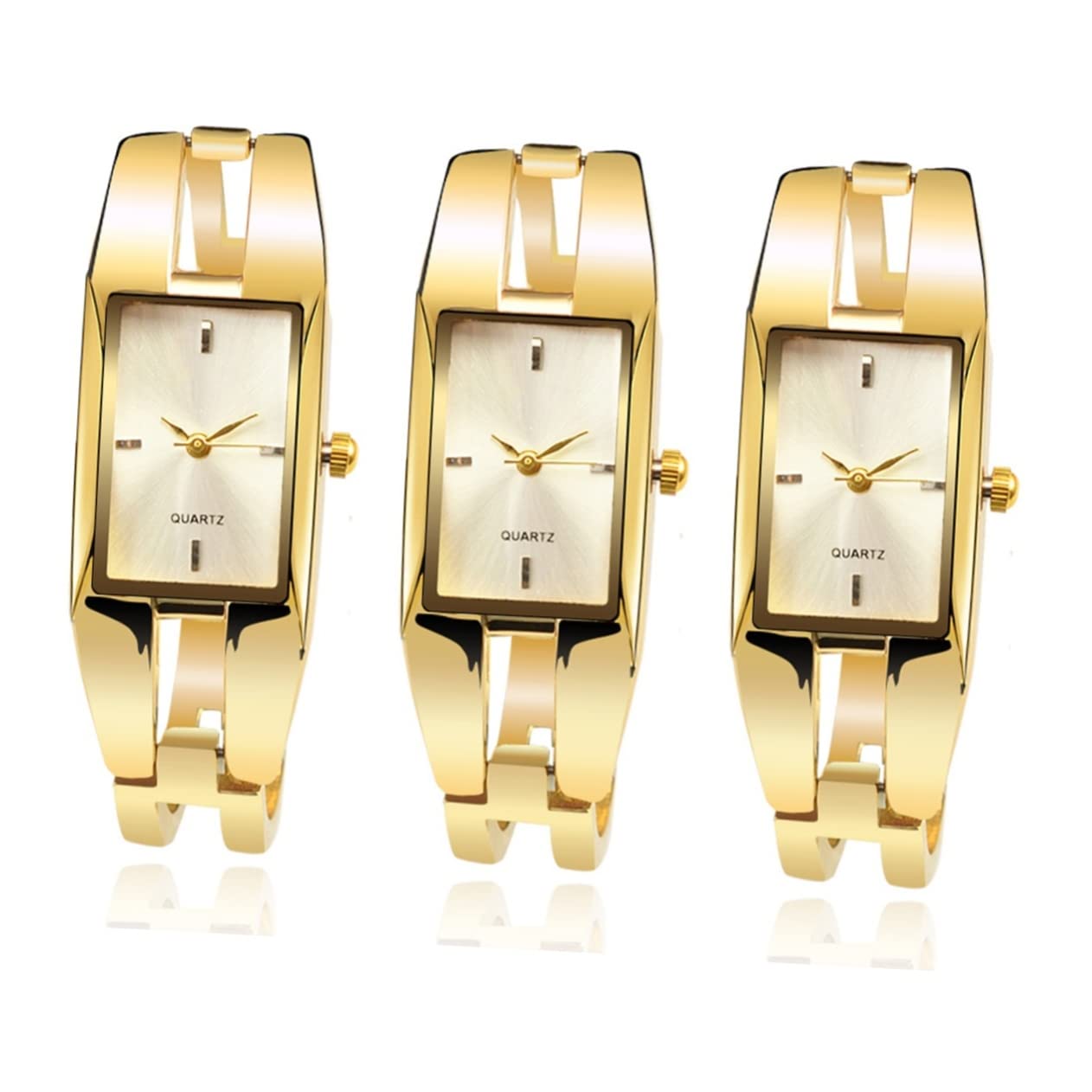 3stücke Fashion Damen Armbanduhr Quarz Mit Elegantem Goldarmband Und Weißem Stilvolle Bangle Uhr Für Für Alltag Und Besondere Anlässe