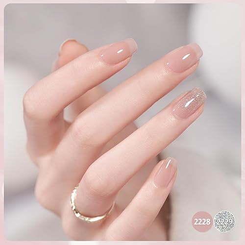 Miniatura 3 de GAOY Kit de esmalte de uñas de gel, 2 colores blanco lechoso gelatina rosa nude, juego de esmalte de gel UV transparente