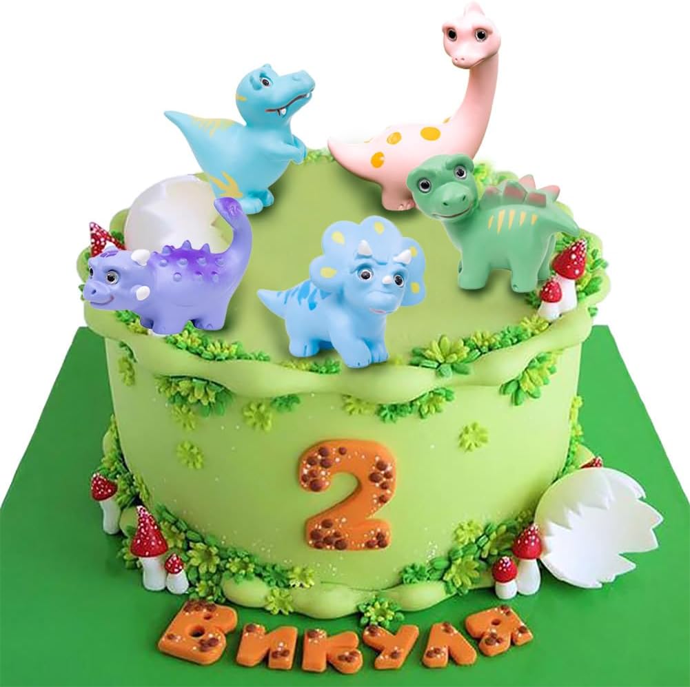5 Pcs Lovely Dinosaur Figure Animal Toys Set Cake Topper, Micro Landscape Decor Fairy Garden Miniature Dinosaur Figurines Collection Playset for Christmas Birthday Gift Desk Decoration