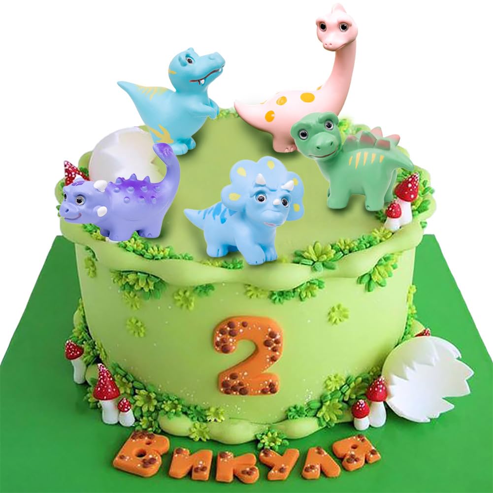 5 Pcs Lovely Dinosaur Figure Animal Toys Set Cake Topper, Micro Landscape Decor Fairy Garden Miniature Dinosaur Figurines Collection Playset for Christmas Birthday Gift Desk Decoration
