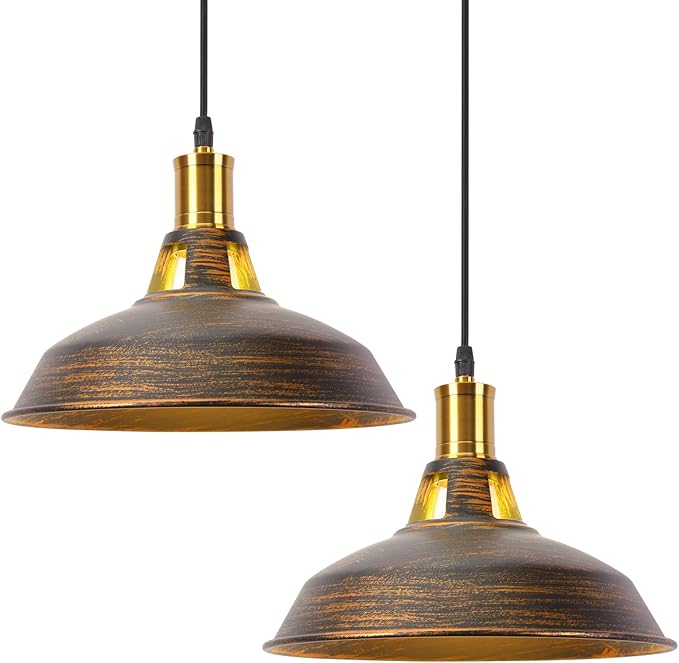 iDEGU iDEGU Set van 2 industriële hanglampen, 27 cm, retro kroonluchter, plafondlamp van metaal, E27, plafondverlichting, vintage, hanglamp voor keuken, woonkamer, eetkamer, bar, restaurant (brons)