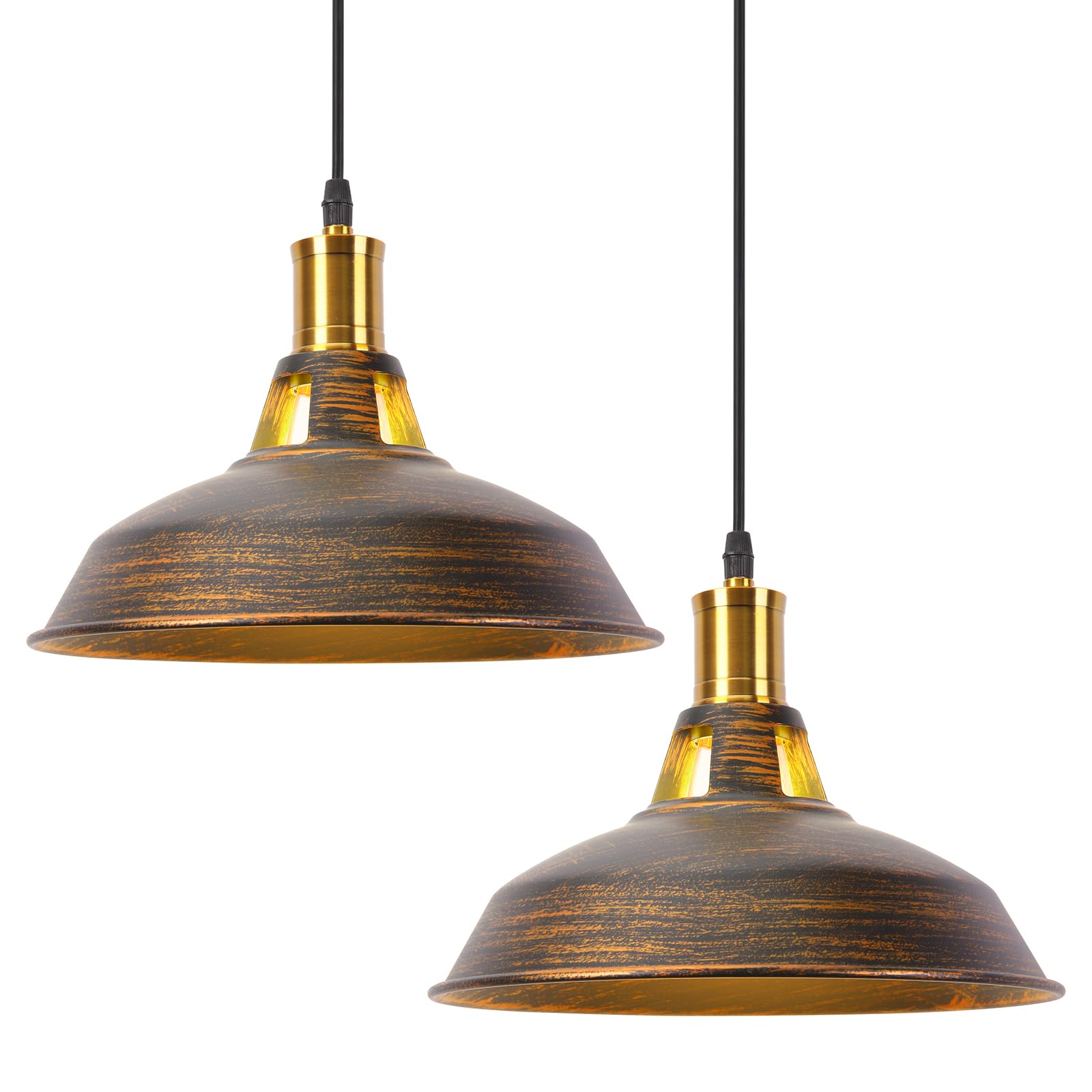 iDEGU 2 Piezas Lámparas Colgantes Vintage Lámpara de Techo Industrial Iluminación E27 Retro Luz Colgante para Cocina, Salón, Dormitorio, Comedor, Pasillo, Restaurante - 27CM (Bronce)