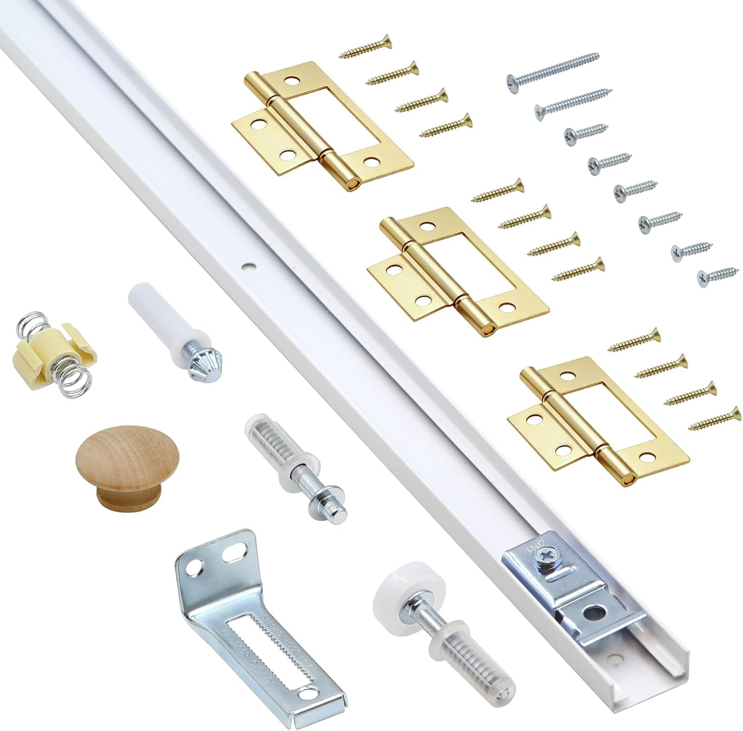 Bifold Door Hardware Kit with 30-inch One-Piece Track, Bi-fold Closet Door Track Kit, Bifold Closet Door Hardware Kit, Folding Door Hardware Repair Replacement Tool Kit (30 INCH)