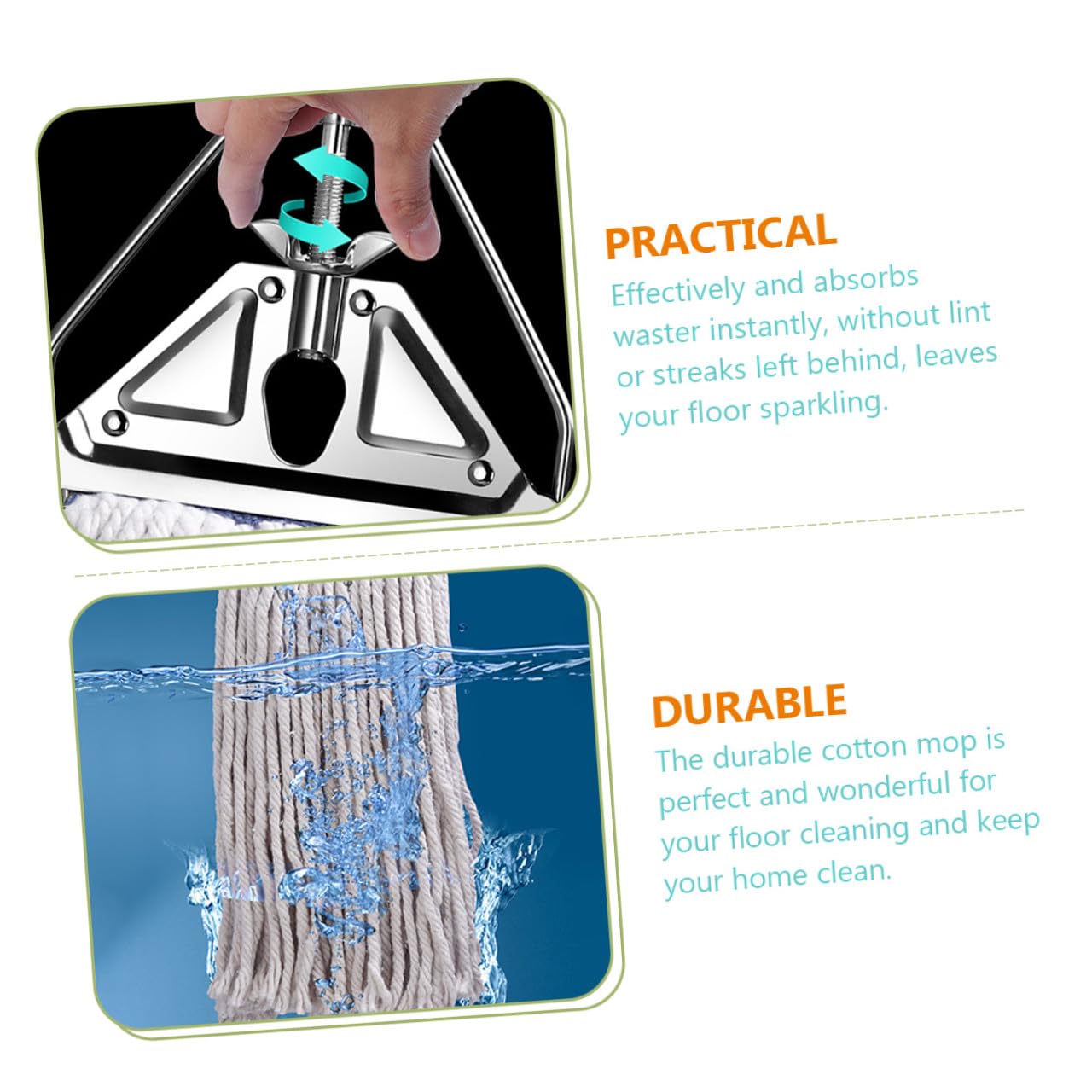 Mopa de Algodón Absorbente para Limpieza Húmeda y Seca Trapeador Triangular de Aluminio Resistente para Suelos de Madera Azulejos y Cemento Mango Ergonómico Antideslizante Alta