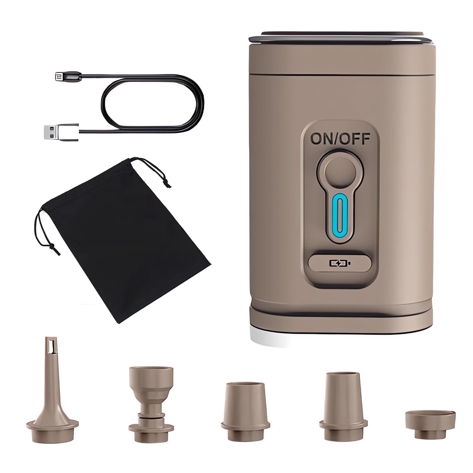 アウトドア用エアーポンプ 1200mAH LEDライト付き Type-C充電式 エアーポンプ 電動空気入れ 空気抜く 超軽量 携帯式 プール 浮き輪 圧縮袋 インフレーターマット キャンプ テント 対応 日本語説明書付き