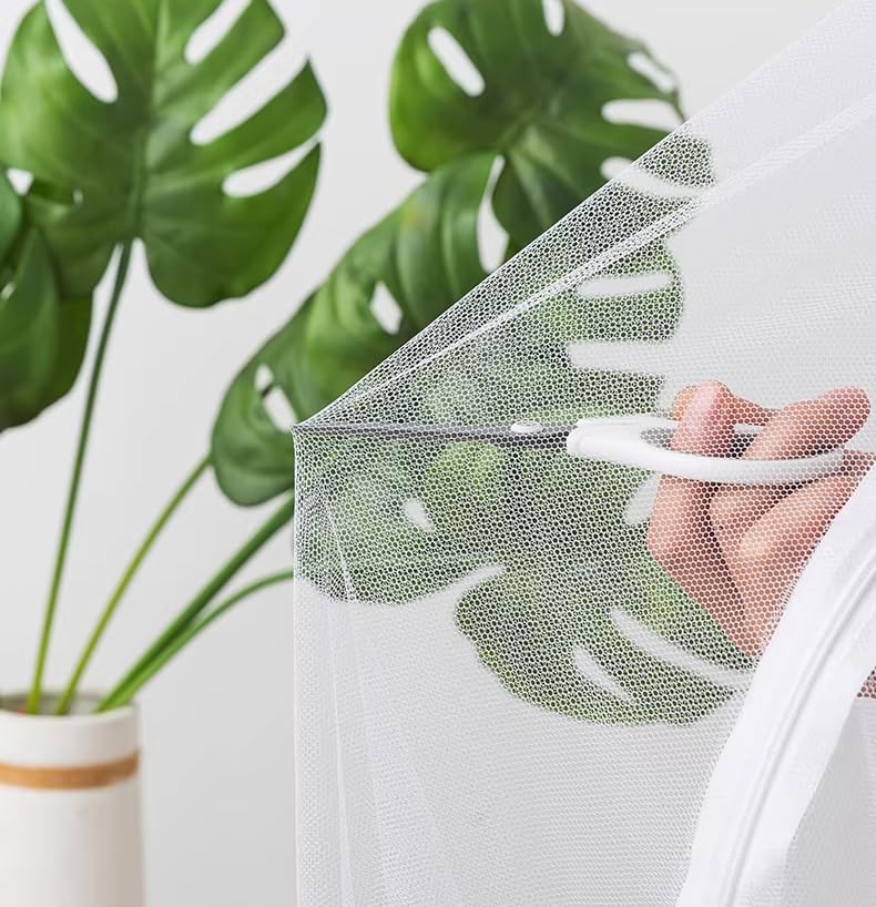 Bed Canopy with LED Star Lights, Black Canopy Bed Curtain with RGB Color Changing String Lights with Smart App Control Remote for Princess Girls Bedroom, Suggested for Twin Full Queen King Bed: White-1 Opening