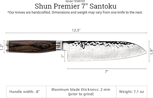 Miniatura 7 de Shun Cuchillo Santoku Premier de 7 pulgadas afilado a mano hecho a mano en Japón ligero ágil y fácil de maniobrar 7 pulgadas plateado