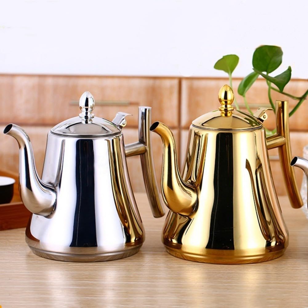 Kitchen Essential - Teiera in acciaio inox con manico comodo e design facile da preparare, adatta a induzione (2 l, argento)
