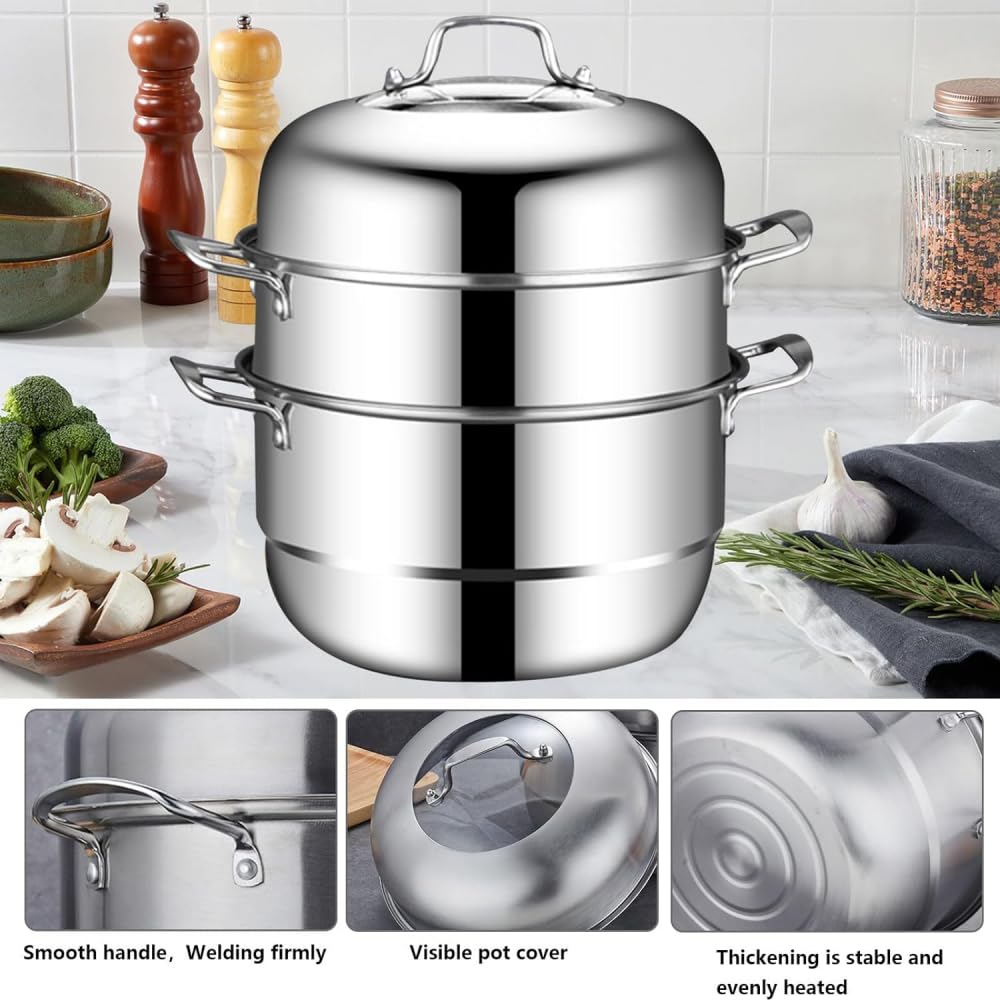 Kochtopf, Dampfgartopf aus Edelstahl 304, Suppentopf, Dampftöpfe zum Kochen zum Kochen, Mehrzweck-Kochgeschirr mit Deckel für Suppen, Eintöpfe und Nudeln
