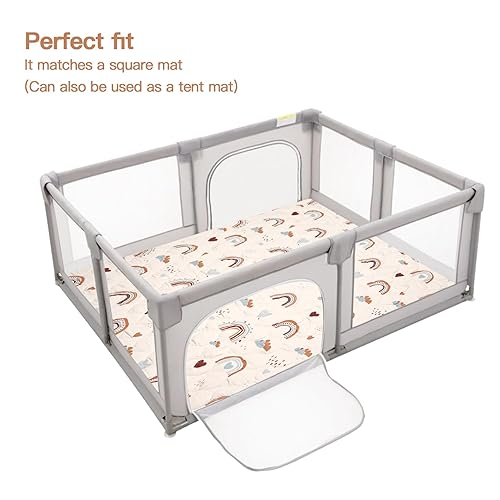 Miniatura 4 de Tapete de juego bohemio para bebé arcoíris de 50 x 50 pulgadas, tapete antideslizante con patrón de arco iris bohemio, tapete de juego plegable para