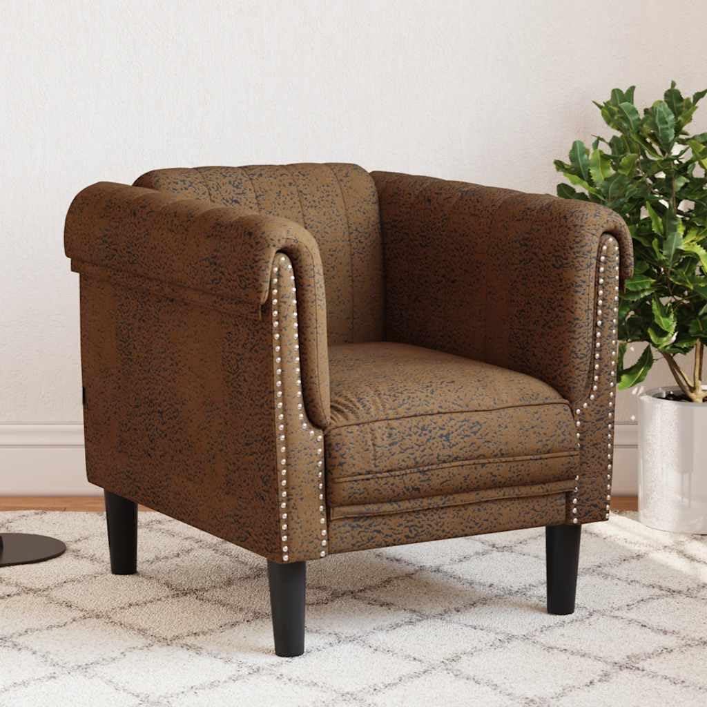 Quoril Fauteuil marron en cuir synthétique aspect daim, rembourré, fonction relaxation, espace de rangement, peu encombrant, confortable, adapté pour le salon et la chambre d'amis
