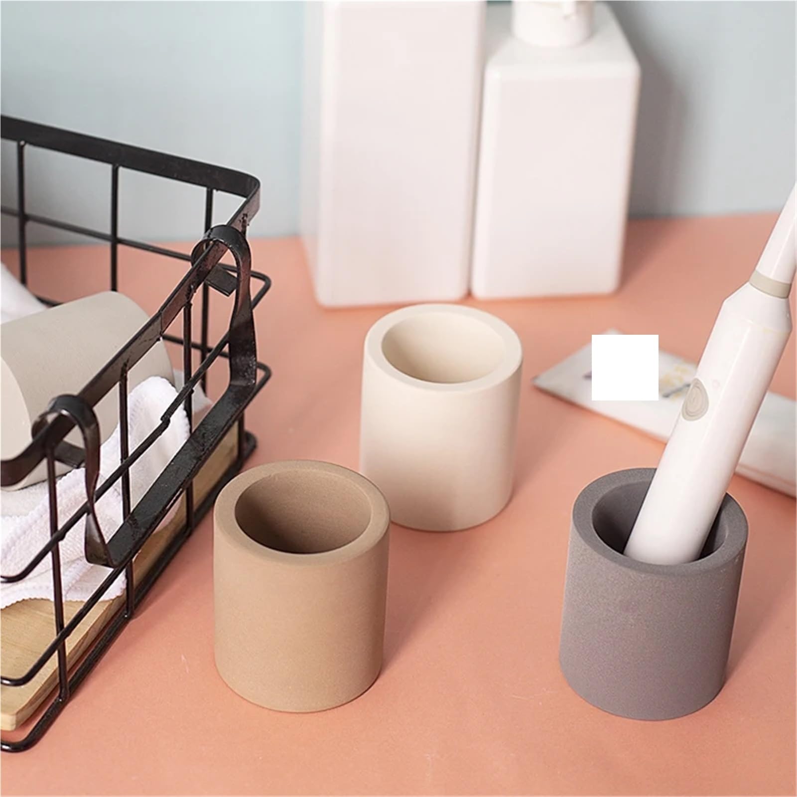 3 pezzi porta spazzolino portatile semplice tazza da lavaggio bagno per Spazzolini da Denti(Gray)