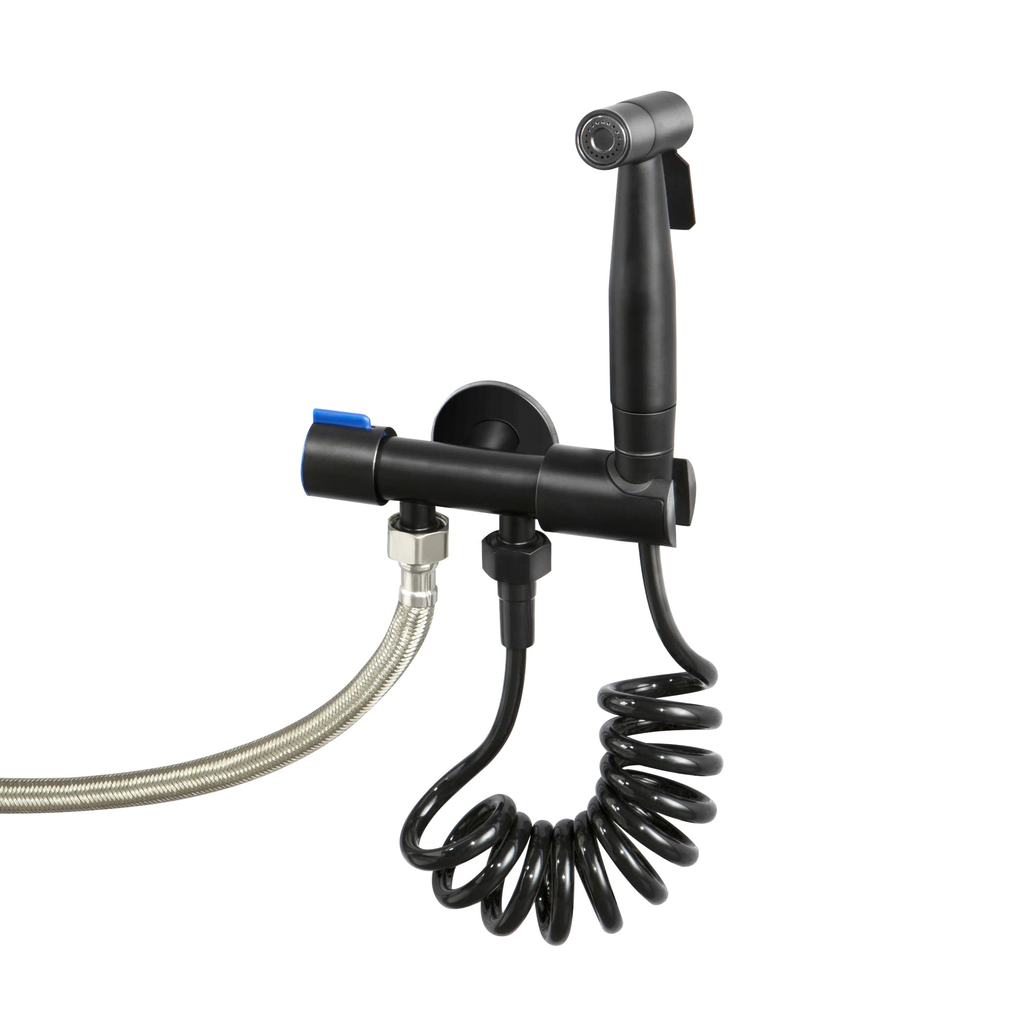 Hand Shower for Bidet Spray Hand Bidet Spray Bathroom Pet Washing with Flexible Shower Pants Holder Adapter Valve Shower Spray Gun, SKOWLL Matte Black