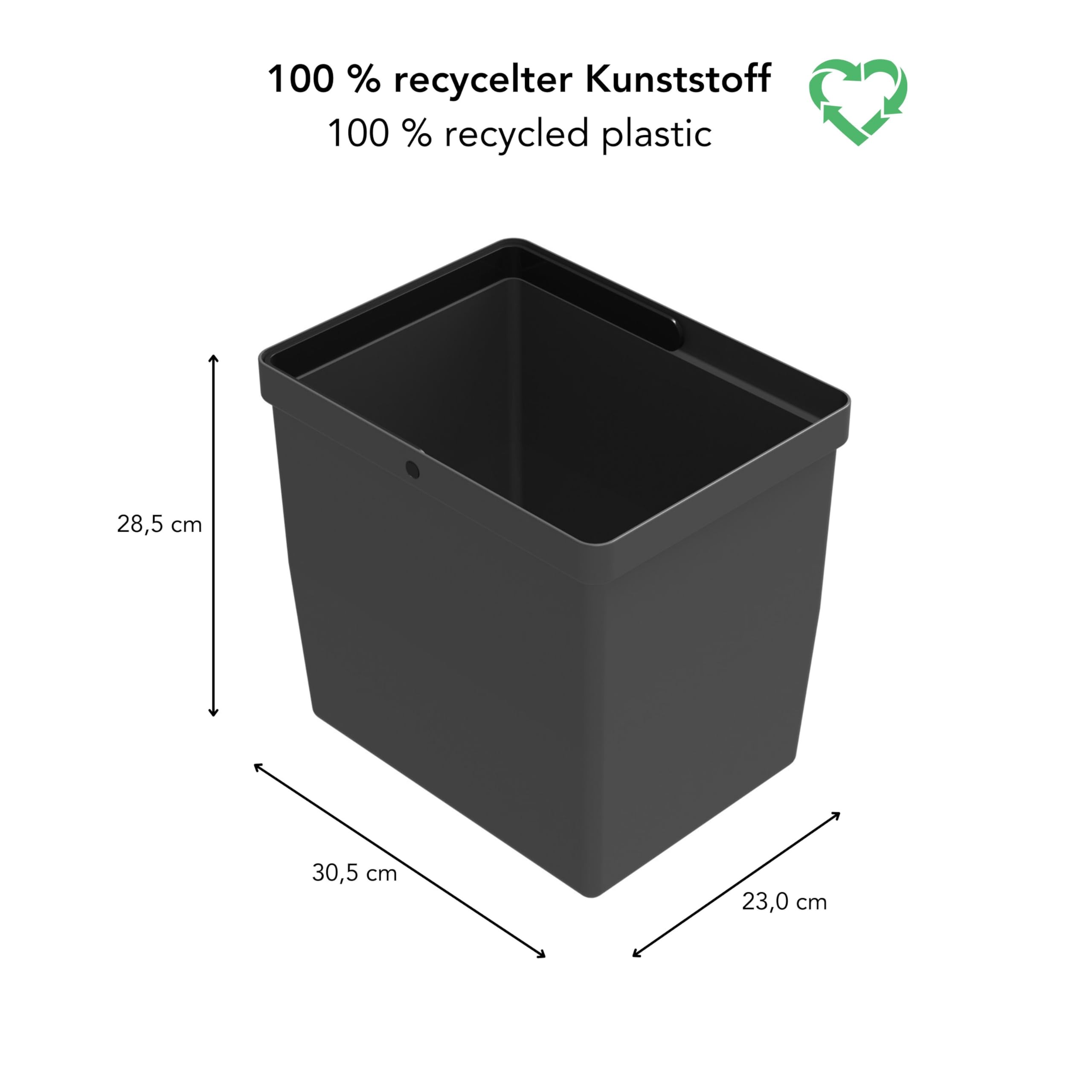 LM 531 ECO | 16-L Poubelle en matériau recyclé | 23 x 30,5 x 28,5 cm | Compatible avec le système de tri des déchets LM pour le dessous de l'évier de cuisine | Gris
