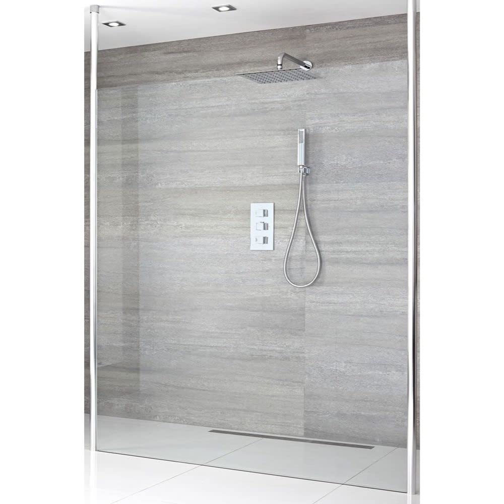Milano Alto 700mm Chrome Floor to Ceiling Pole Floating Glass Shower Enclosure 1200mm Drain
